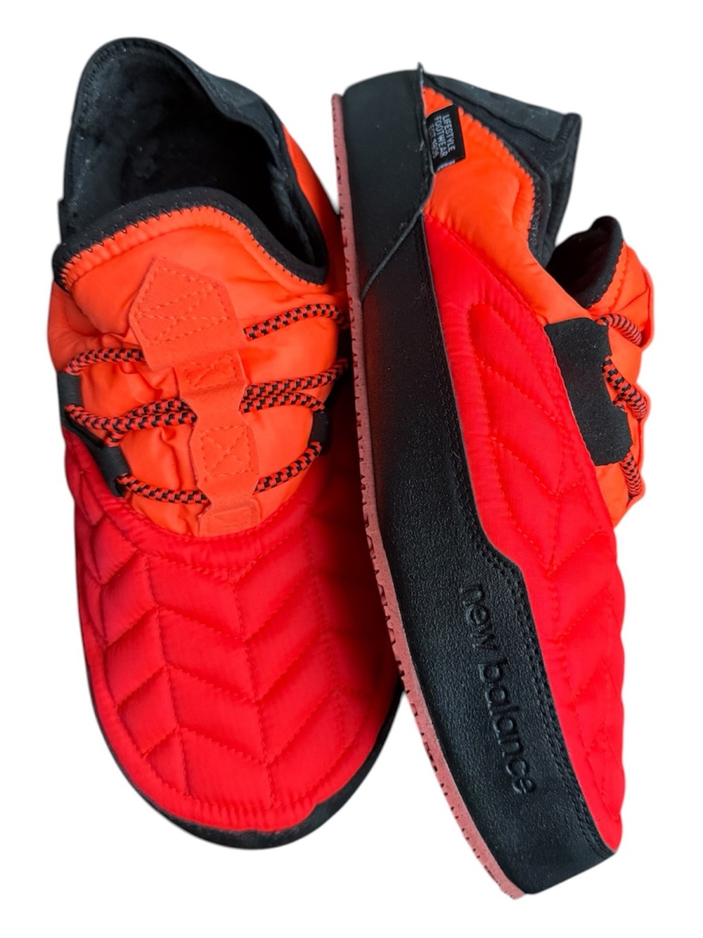 New Balance Quilted Slip-On Sneakers in Red & Orange with Black Trim